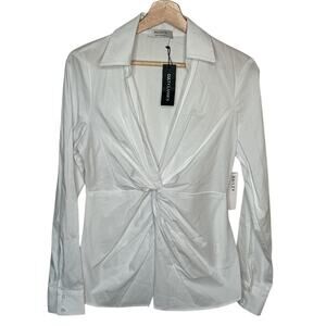 Bailey 44 White Tallula Twist Front Long-Sleeve Cotton Blend Shirt Top M NWT